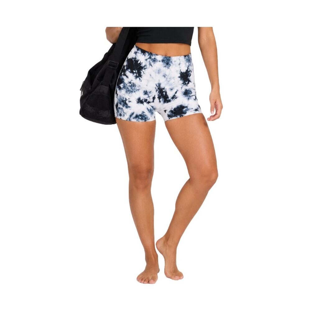 PINK Victoria’s Secret Yoga Black White Tie Dye Biker Shorts M Athleisure Lounge